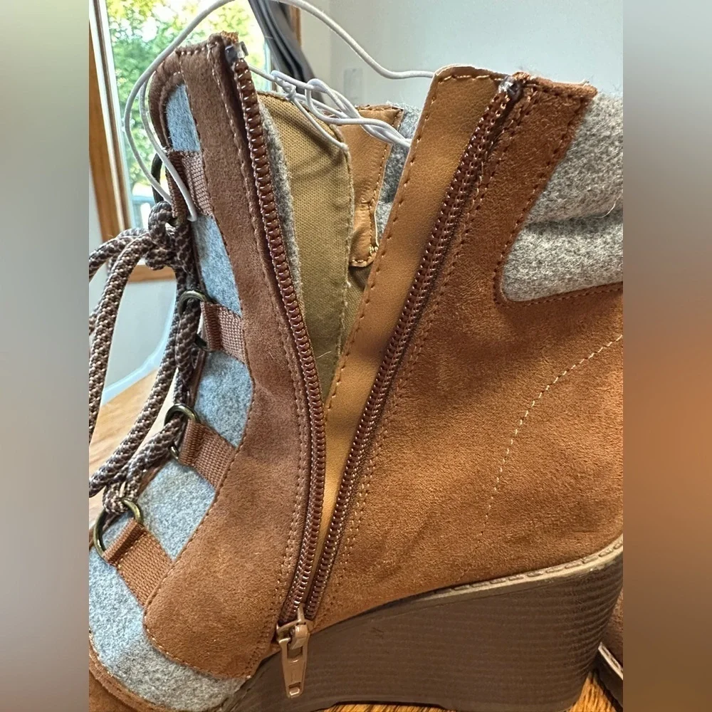 Falls Creek Brown and Gray Candace Women's Wedge Boots size 10 new!
